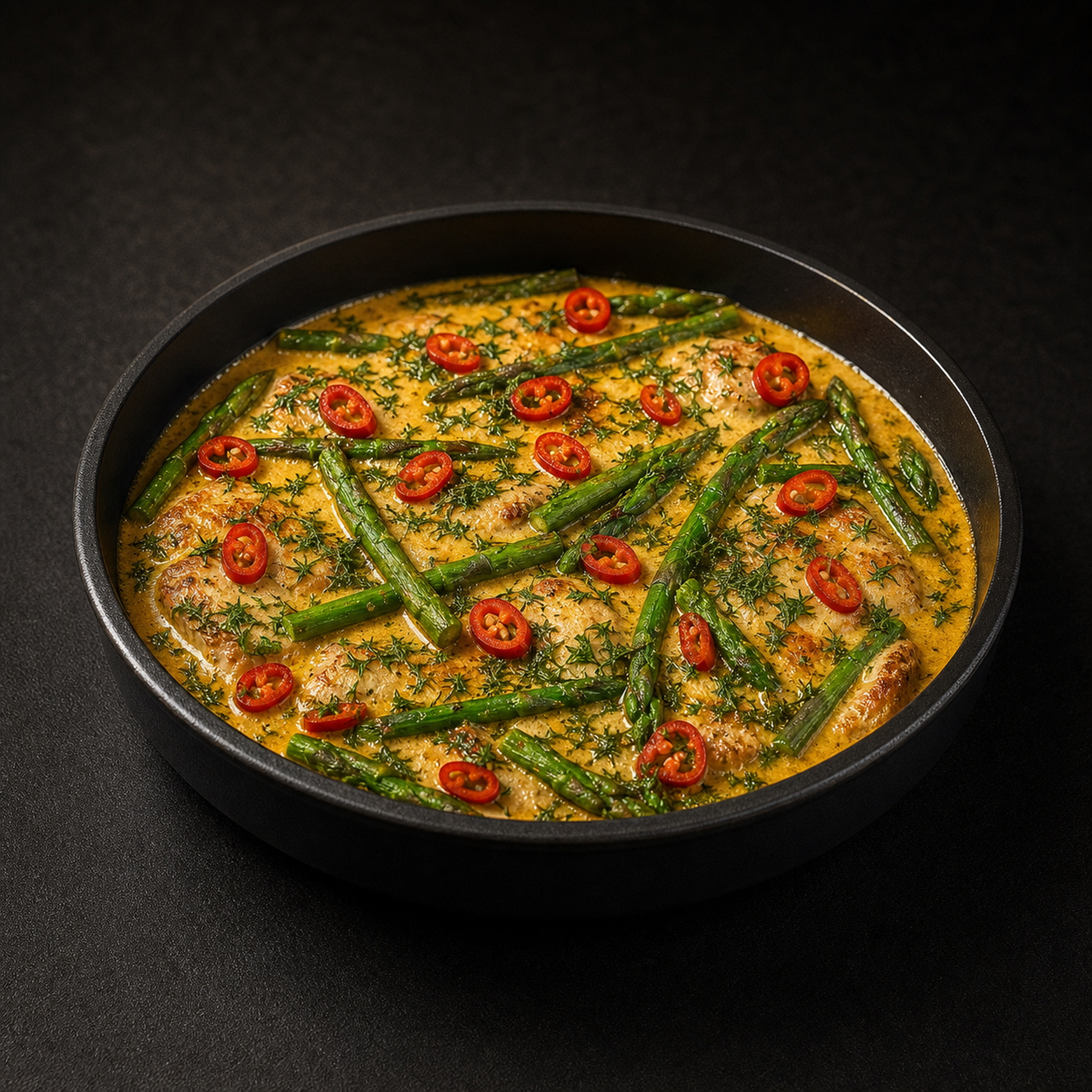 Kurczak w kremowym sosie curry ze szparagami